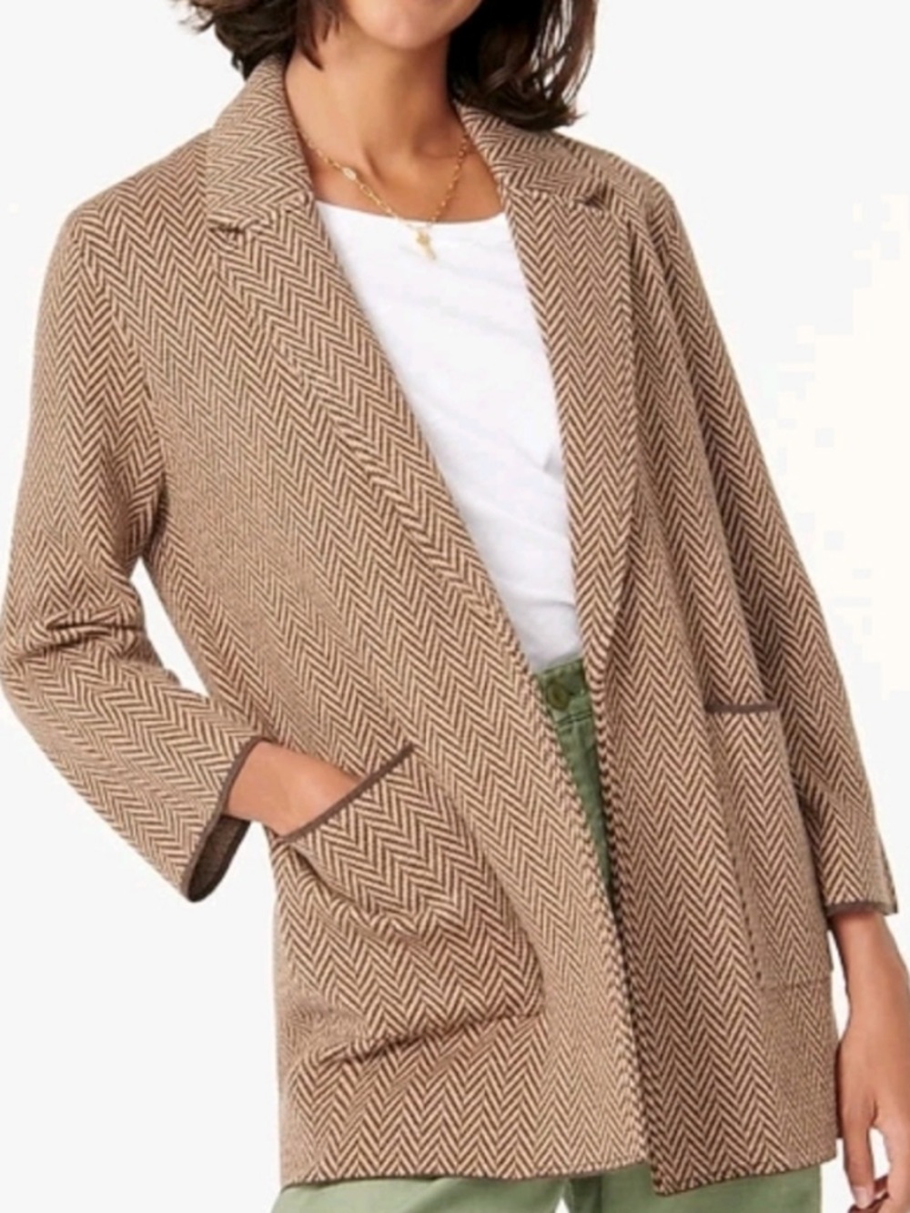 J. Crew Sophie Open-Front Sweater-Blazer in Chevron